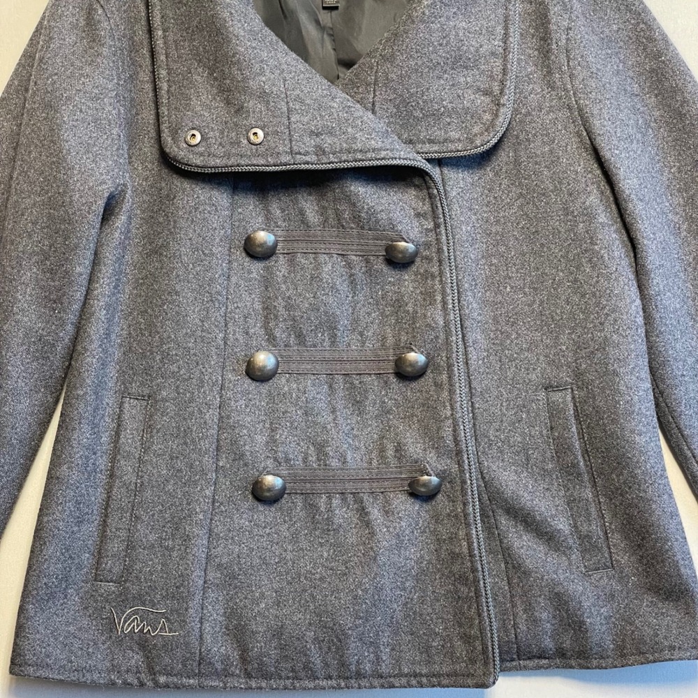 Vans Womens Double Breasted Peacoat Grey Wool Blend‎ Collared Wide Button Size M - Picture 5 of 10